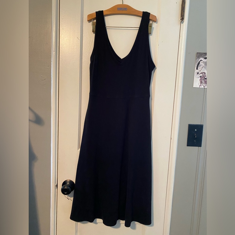 A New Day Black Ribbed V-Neck Sleeveless A-Line Midi Pocket Dress Size L
